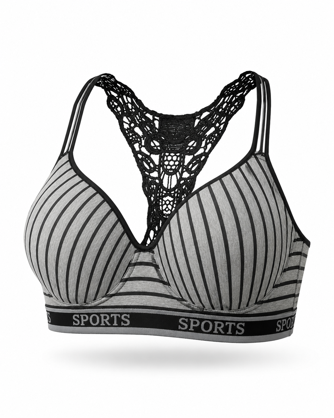 Striped Lace Racerback Sports Bra – Vellure (view 2)