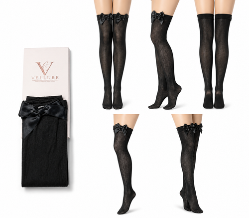 Bow-Tie Sheer Thigh-High Stockings – Vellure (view 2)