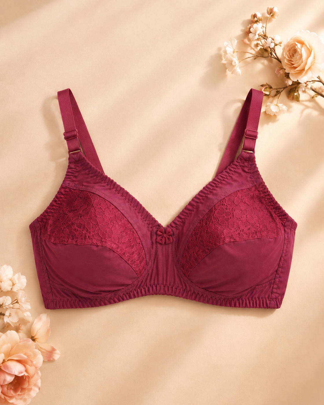 Everyday Comfort Cotton Bra – Lace Panel, Wire-Free Full Coverage – Vellure