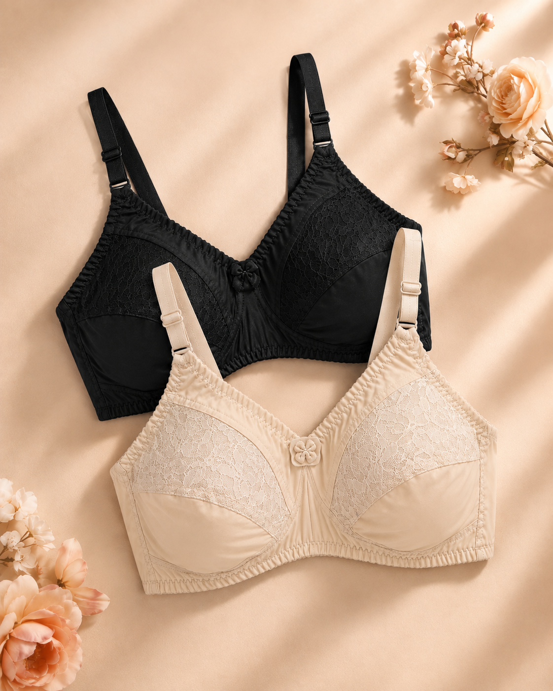 Everyday Comfort Cotton Bra – Lace Panel, Wire-Free Full Coverage – Vellure (view 2)