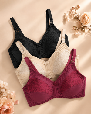 Everyday Comfort Cotton Bra – Lace Panel, Wire-Free Full Coverage – Vellure (view 3)
