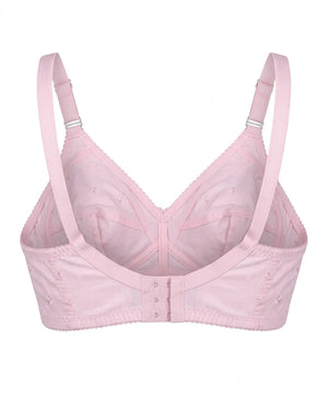 Cotton Bra with Flowers in Baby Pink – back view with 3-hook closure – Vellure