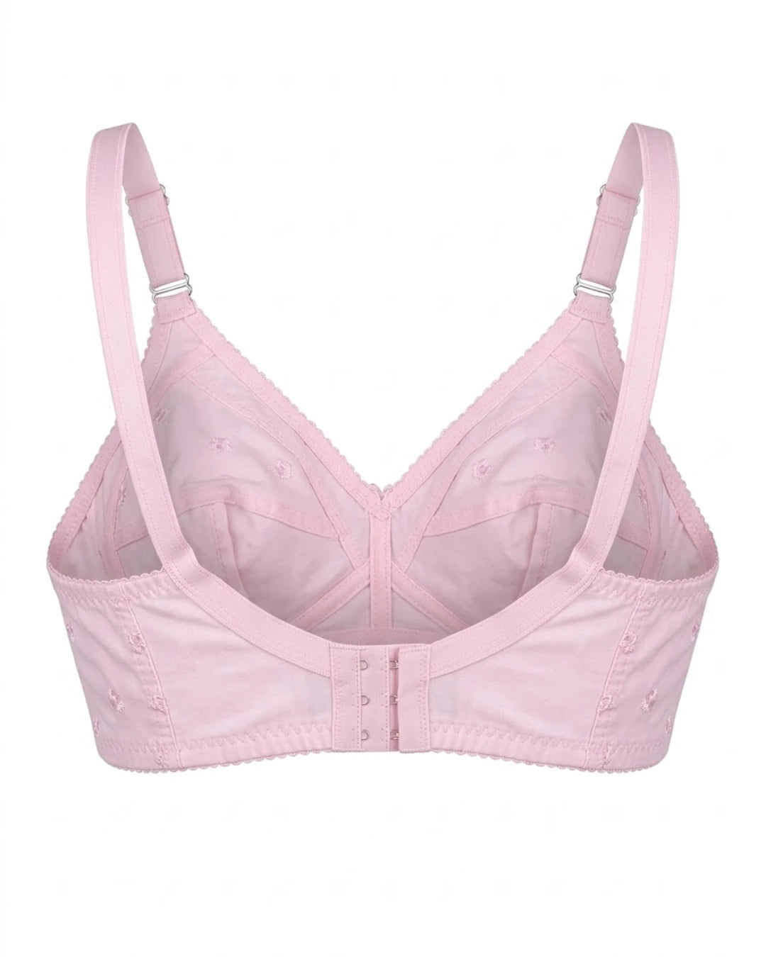 Cotton Bra with Flowers in Baby Pink – back view with 3-hook closure – Vellure