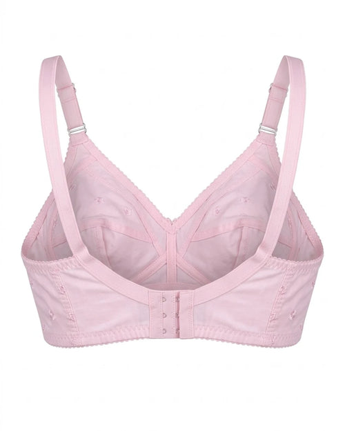 Cotton Bra with Flowers in Baby Pink – back view with 3-hook closure – Vellure