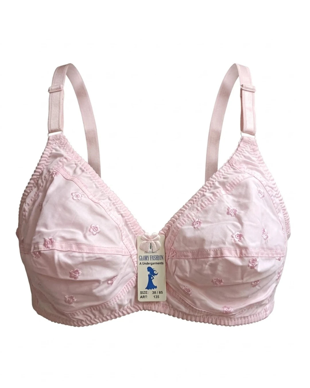 Cotton Bra with Flowers in Baby Pink – front view – Vellure