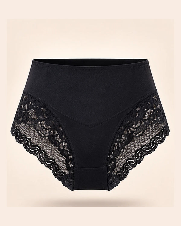 Lace side high-waist brief in Black