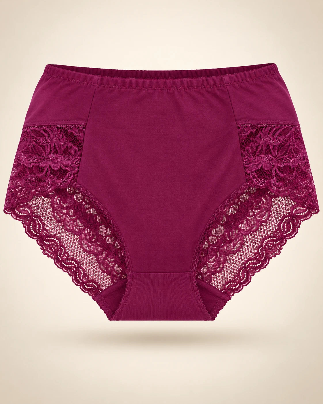 Lace side high-waist brief in Wine