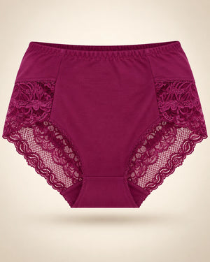 Lace side high-waist brief in Wine