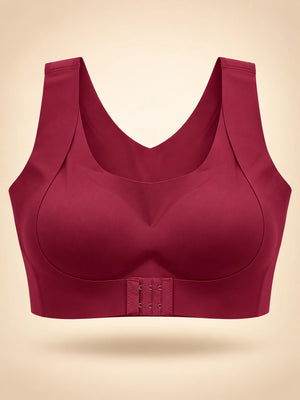 Front closure posture support bra in Wine