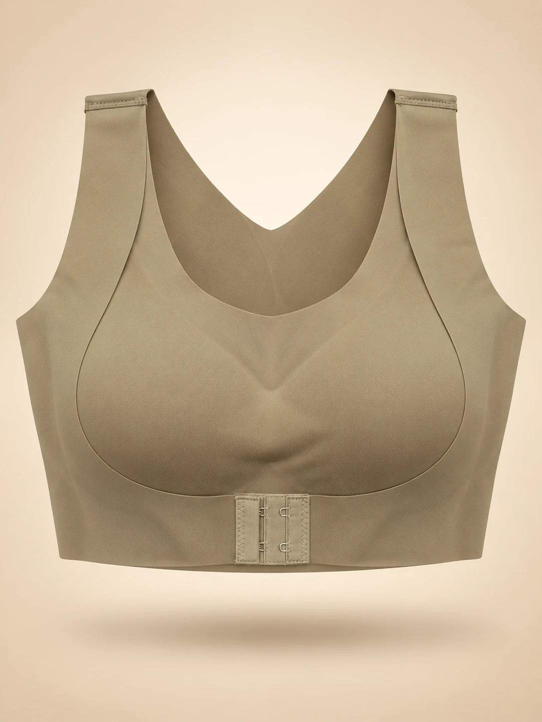 Front closure posture support bra in Khaki