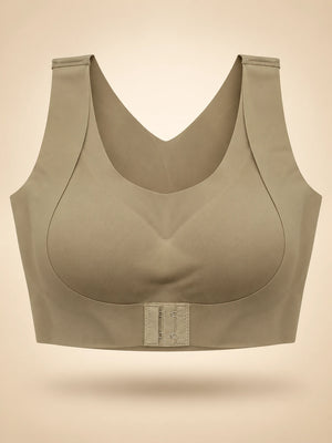 Front closure posture support bra in Khaki