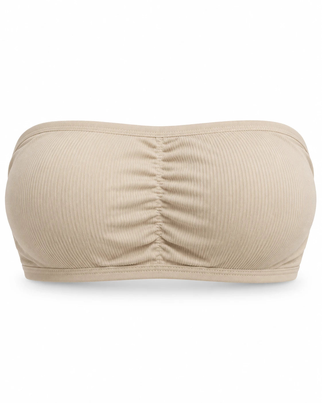 Ribbed strapless push-up bandeau bra in Beige
