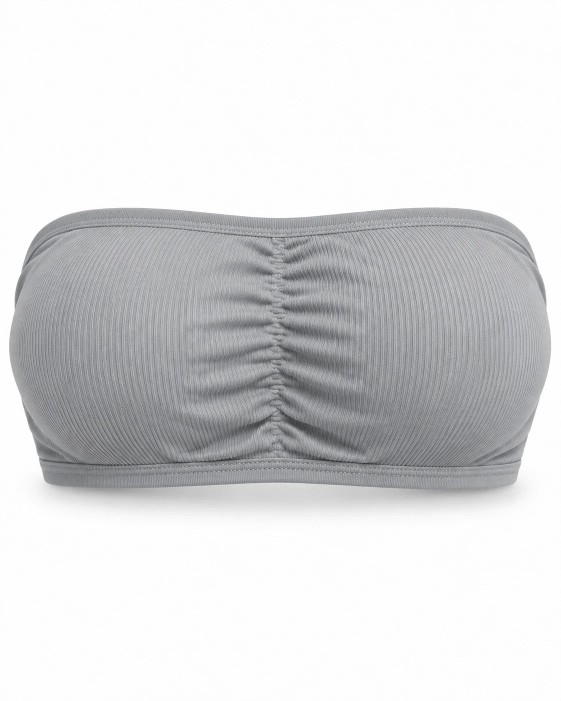 Ribbed strapless push-up bandeau bra in Grey