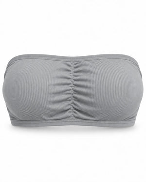 Ribbed strapless push-up bandeau bra in Grey