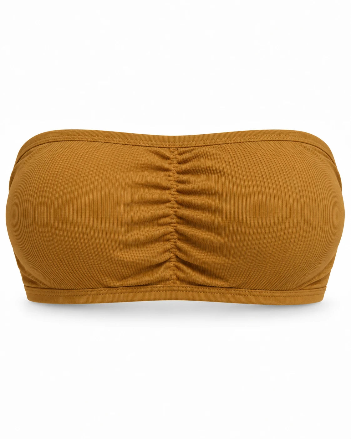 Ribbed strapless push-up bandeau bra in Mustard