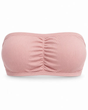 Ribbed strapless push-up bandeau bra in Pink