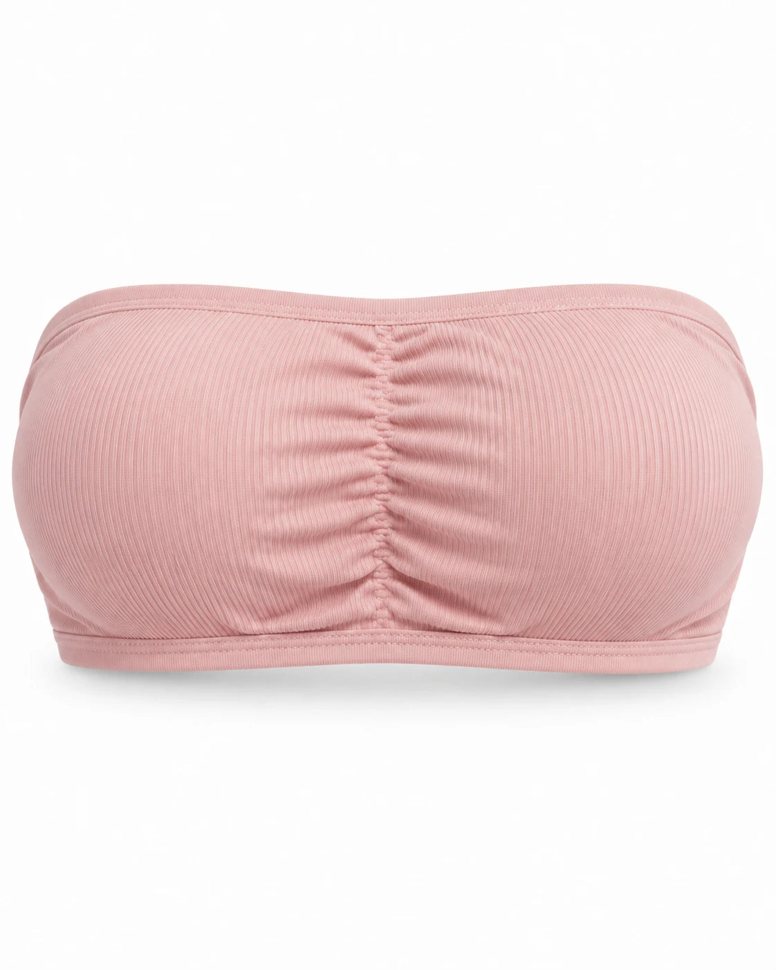 Ribbed strapless push-up bandeau bra in Pink