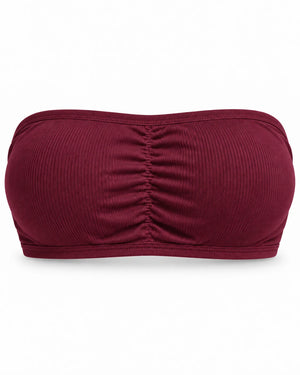 Ribbed strapless push-up bandeau bra in Wine