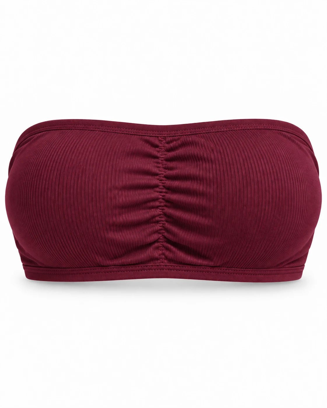 Ribbed strapless push-up bandeau bra in Wine