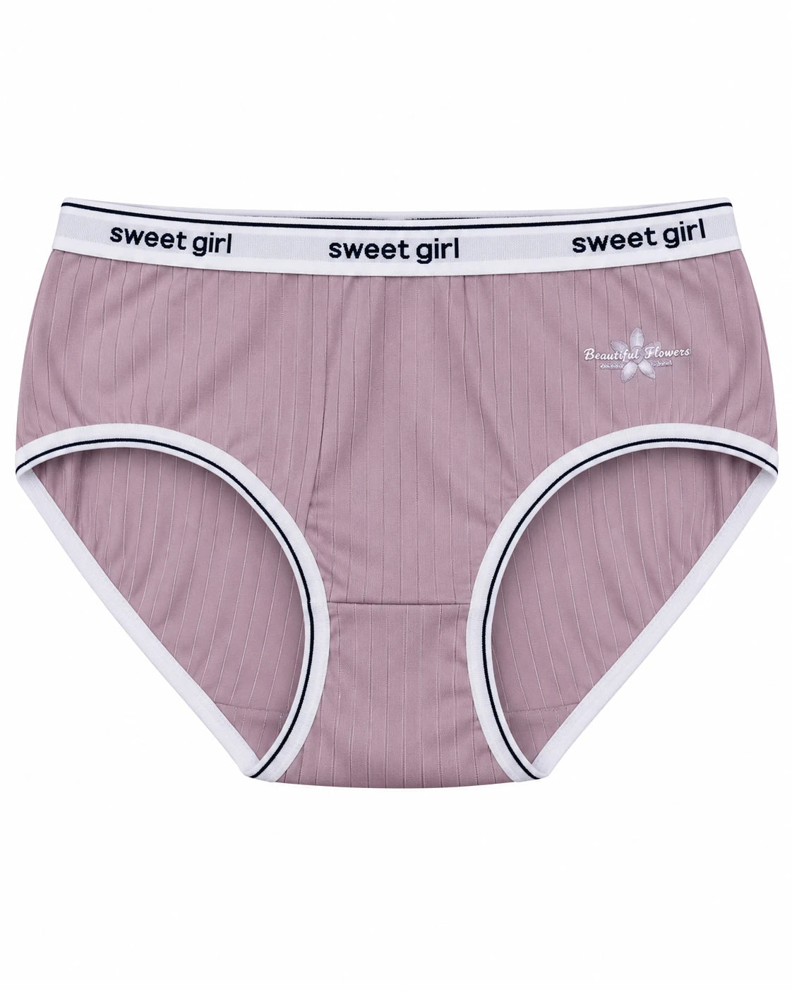 Sweet Girl Ribbed Cotton Brief - Mauve Pink