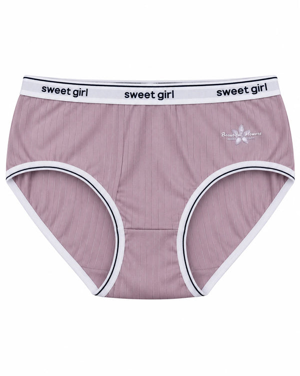 Sweet Girl Ribbed Cotton Brief - Mauve Pink