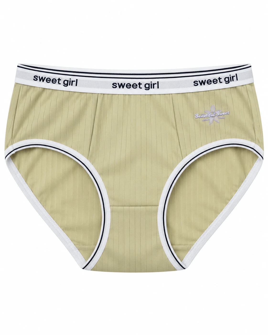Sweet Girl Ribbed Cotton Brief - Olive Green