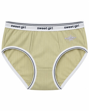 Sweet Girl Ribbed Cotton Brief - Olive Green