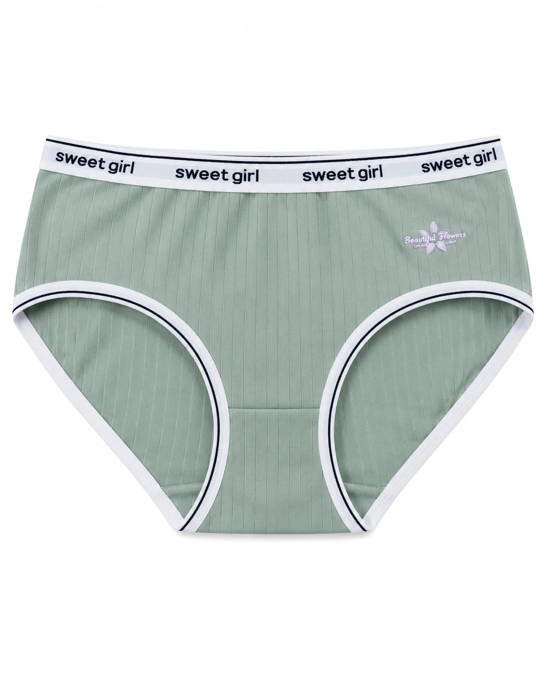 Sweet Girl Ribbed Cotton Brief - Sage Green